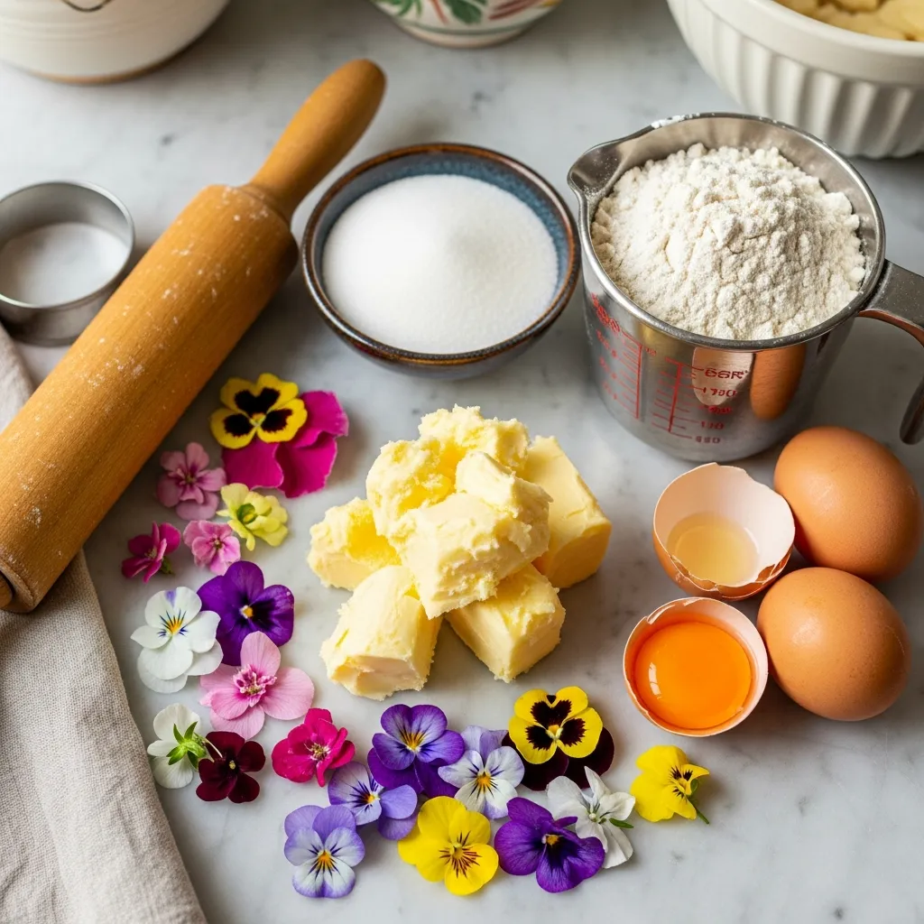 Ingredients for Pressed Flower Easter Shortbread