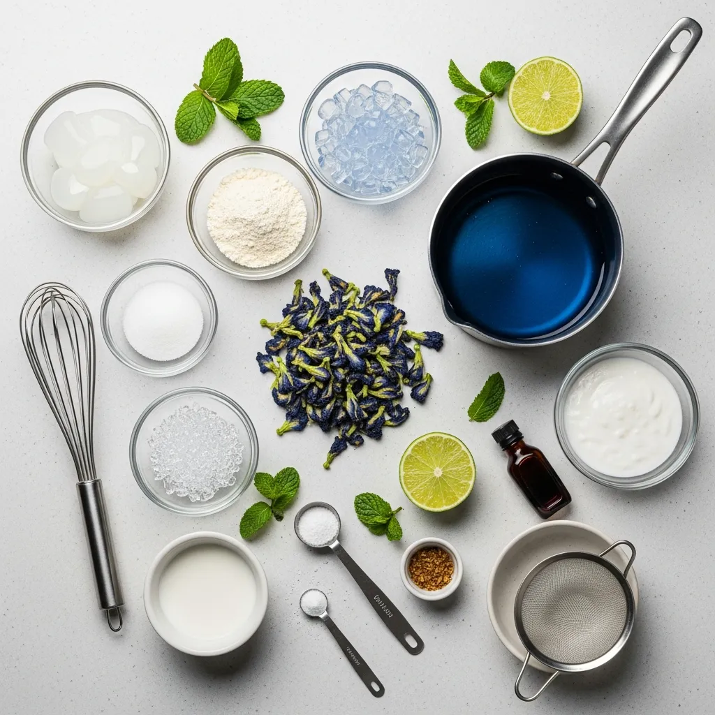 Ingredients for Butterfly Pea Flower Jelly Clouds