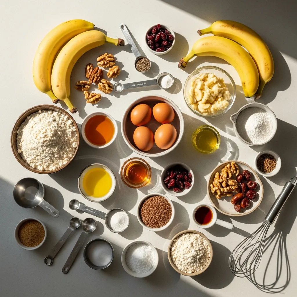 Ingredients for the ultimate Healthy Gluten-Free Banana Bread recipe