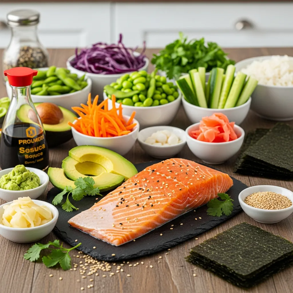 Ingredients for Baked Salmon Sushi Bowl