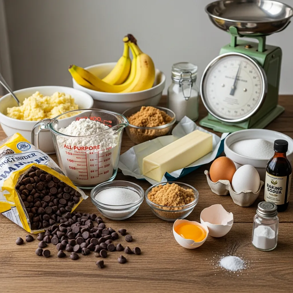 Ingredients for Banana Bread Chocolate Chip Cookies