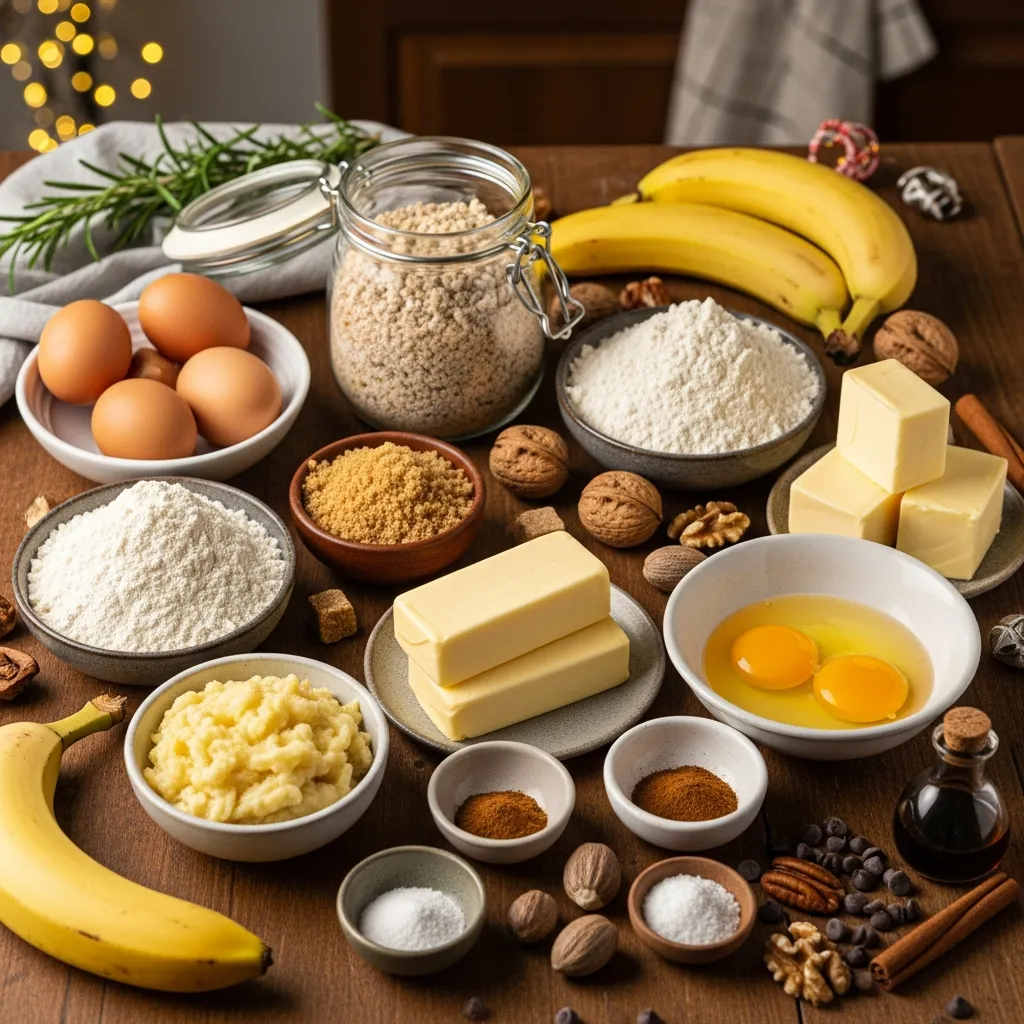 Ingredients for Sourdough Discard Banana Bread â€” A Warm Holiday Treat