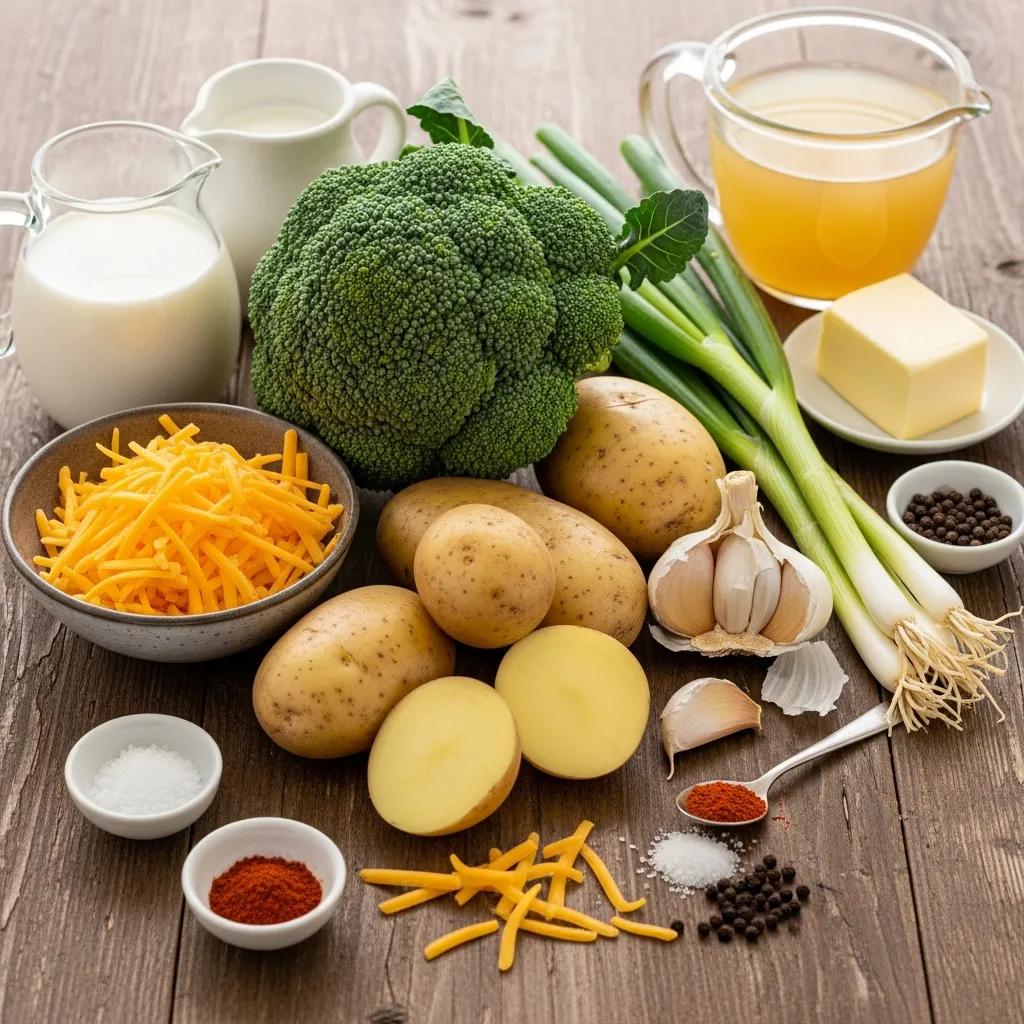 Ingredients for Satisfying Cheesy Broccoli Potato Soup