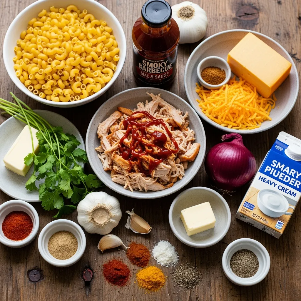 Ingredients for BBQ Chicken Mac and Cheese