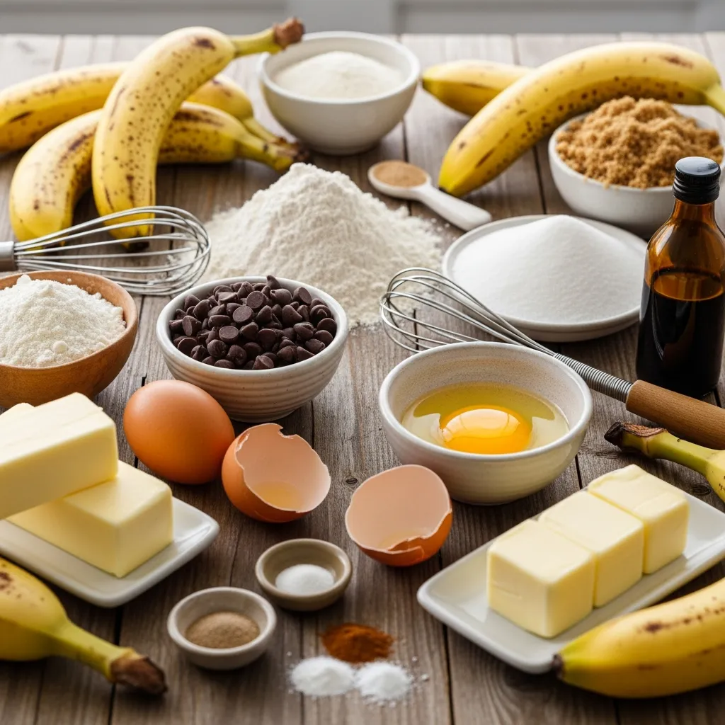 Ingredients for Moist Chocolate Chip Banana Bread