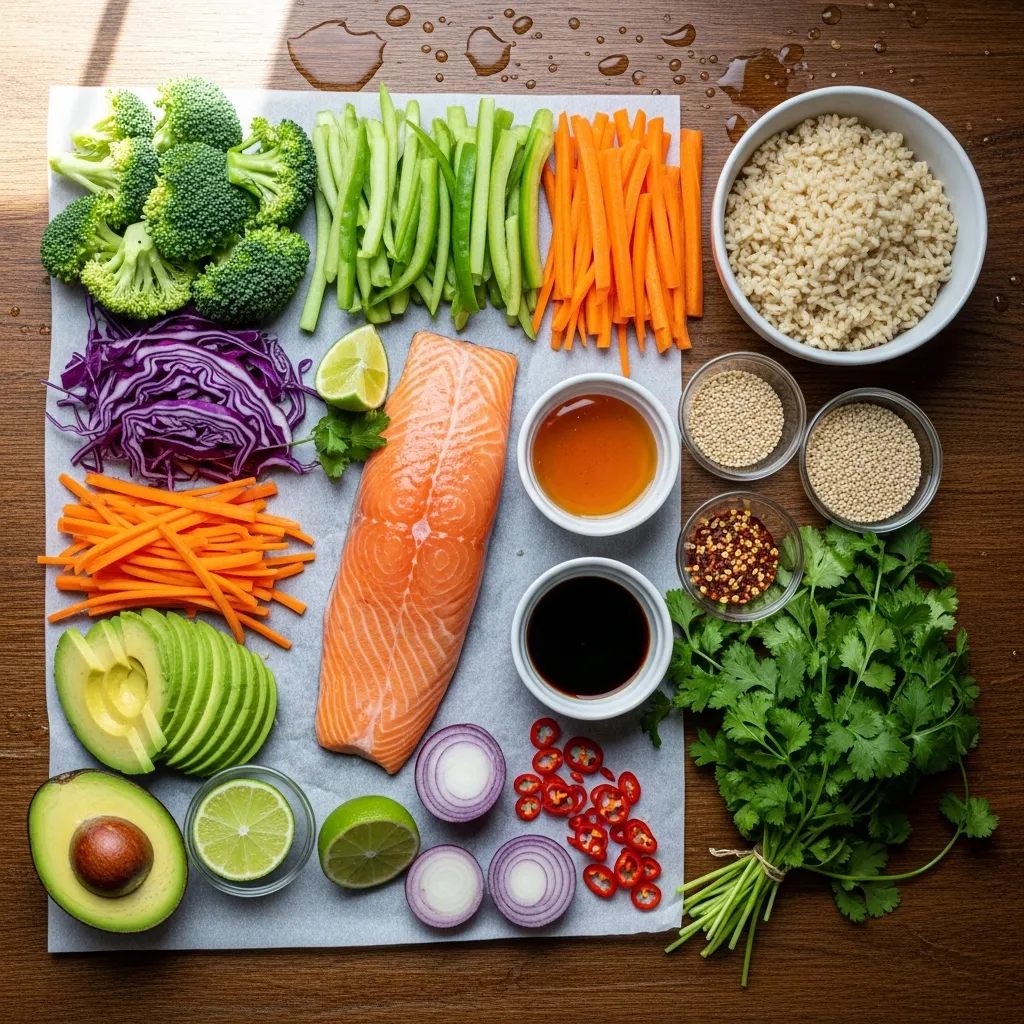 Ingredients for Honey Glazed Salmon Rice Bowl