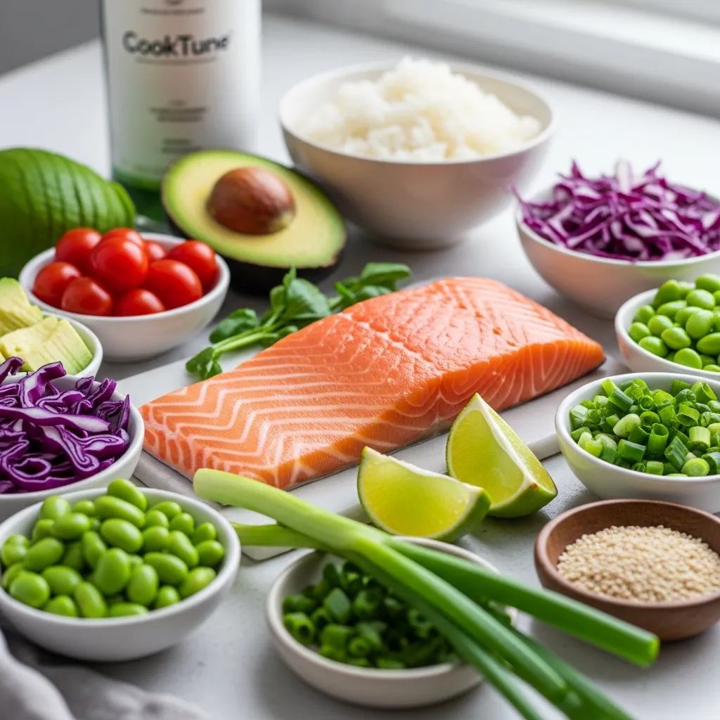 Ingredients for Crispy Salmon & Rice Bowl â€” CookTune