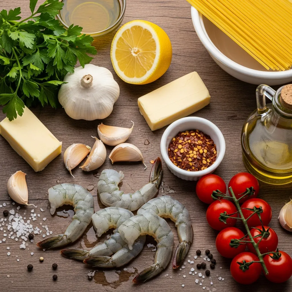Ingredients for Garlic Butter Shrimp Pasta
