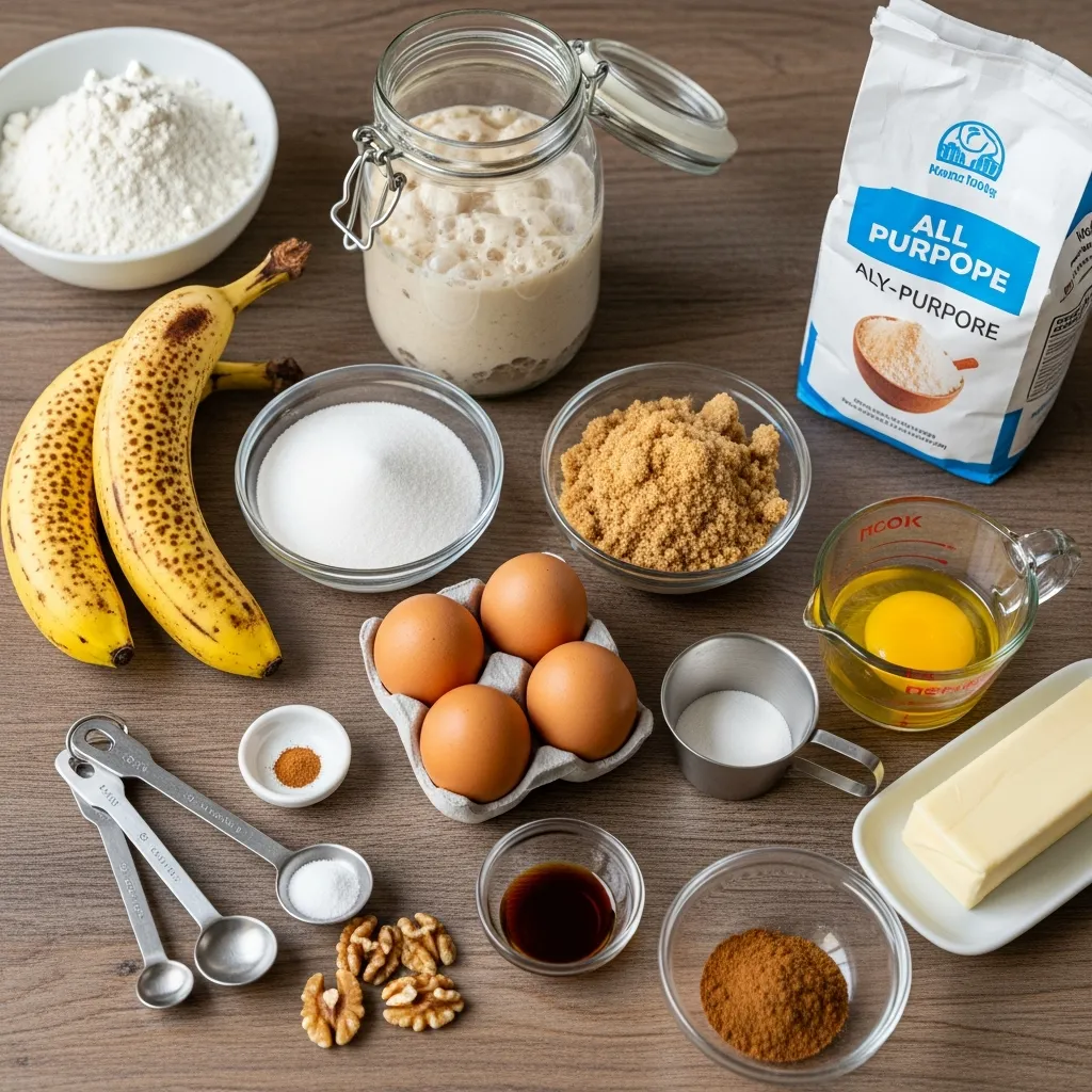 Ingredients for Simple Sourdough Banana Bread with Discard