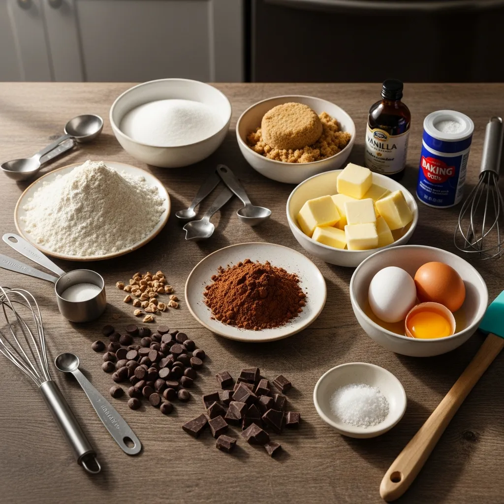 Ingredients for Salted Brownie Crinkle Cookies