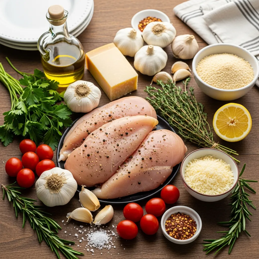Ingredients for Garlic Parmesan Chicken Dinner