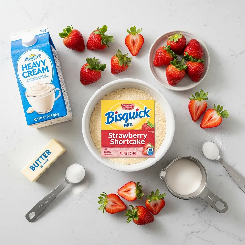 Ingredients for Quick & Easy Bisquick Strawberry Shortcake
