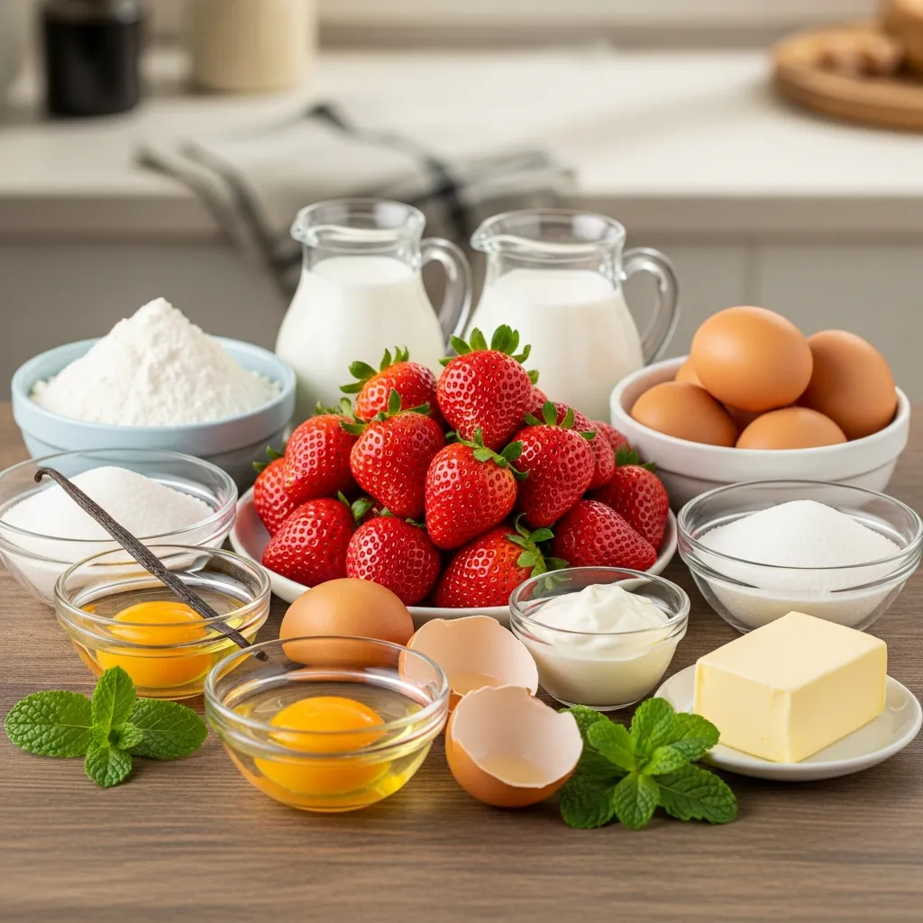Ingredients for Japanese Strawberry Sponge Cake (Strawberry Shortcake)