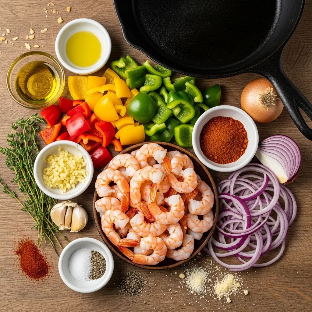 Ingredients for Easy One-Pan Cajun Shrimp Skillet