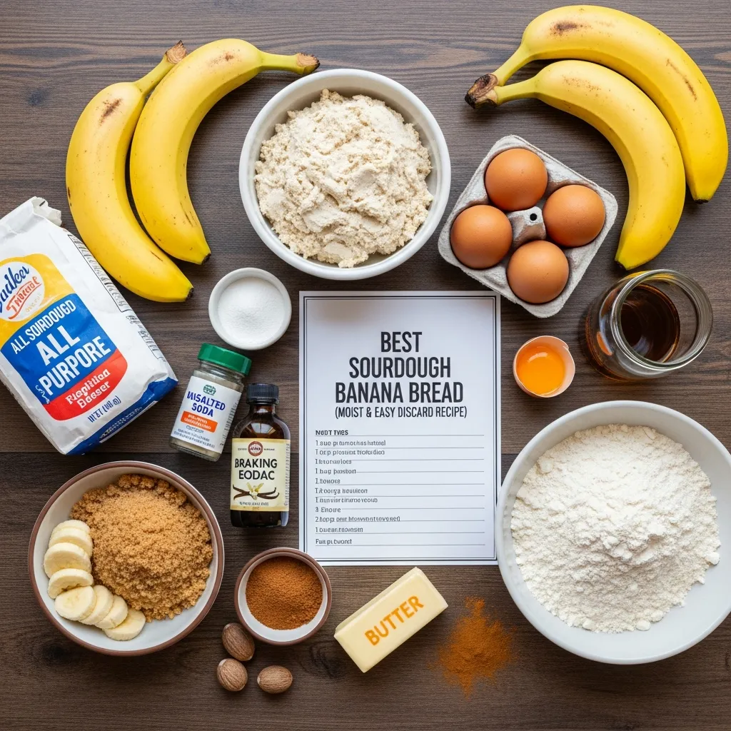 Ingredients for Best Sourdough Banana Bread (Moist & Easy Discard Recipe)