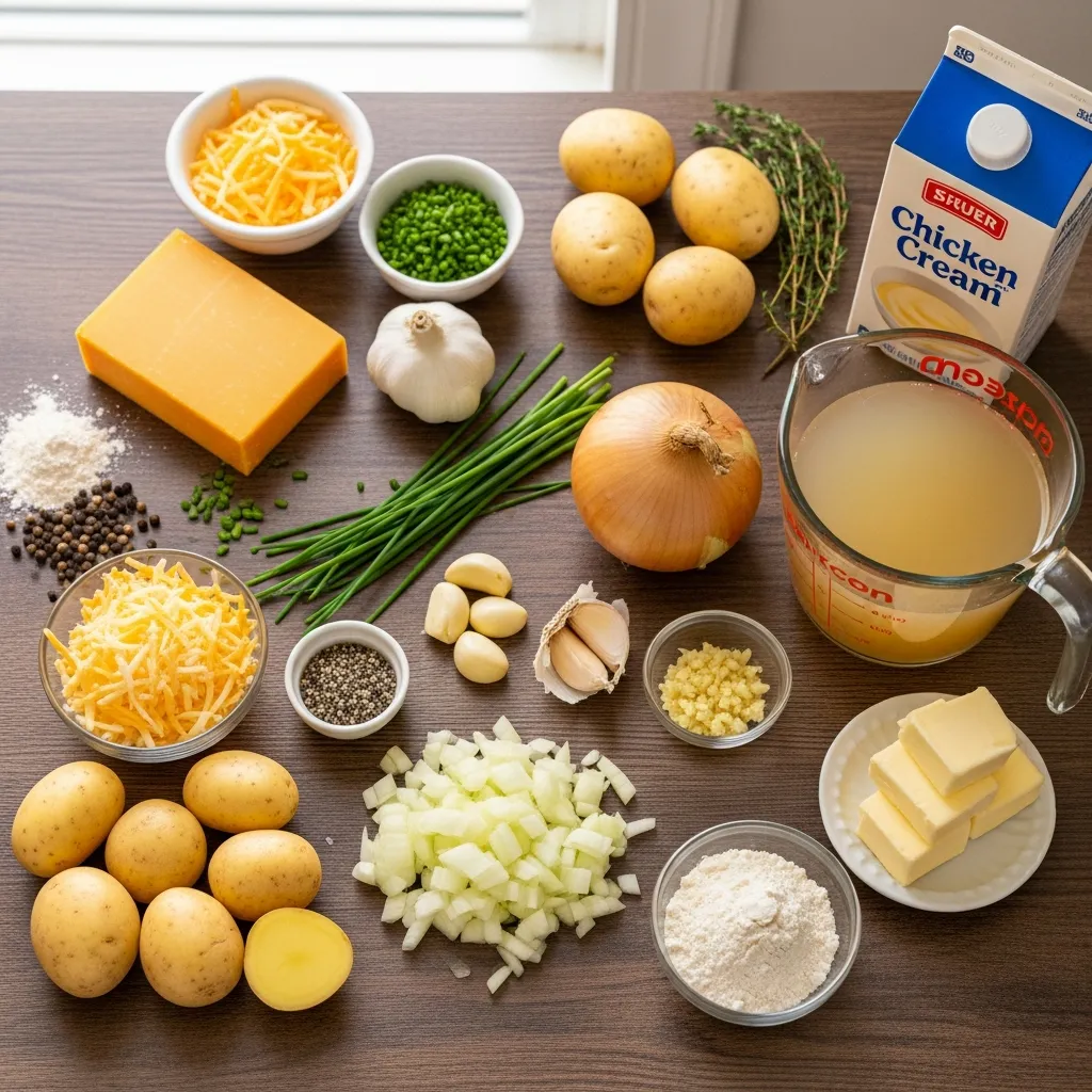 Ingredients for Cheesy Potato Soup (30-Minute Stovetop)