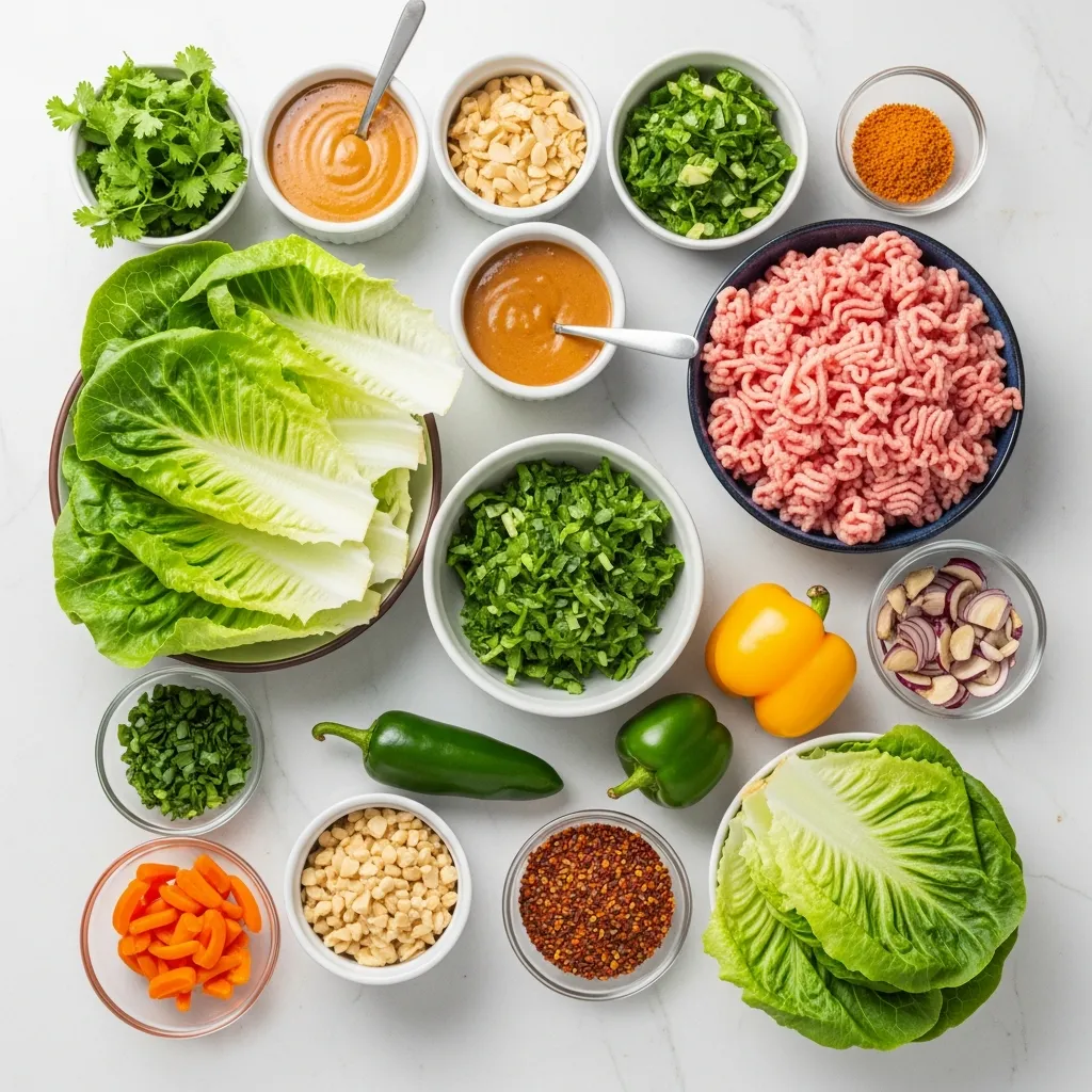 Ingredients for Ground Turkey Lettuce Wraps with Peanut Sauce