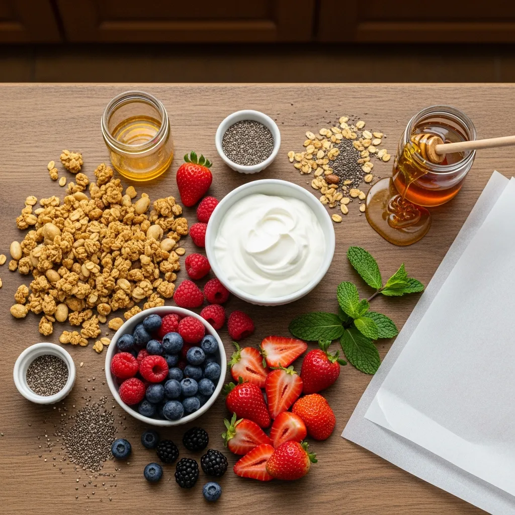Ingredients for Greek Yogurt Bark with Berries and Granola