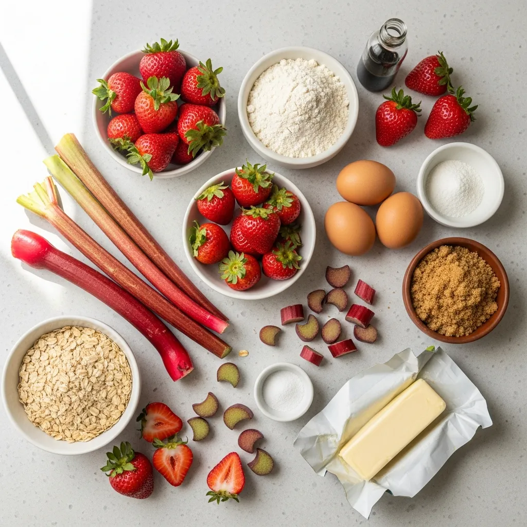 Ingredients for Strawberry Rhubarb Crumble Bars