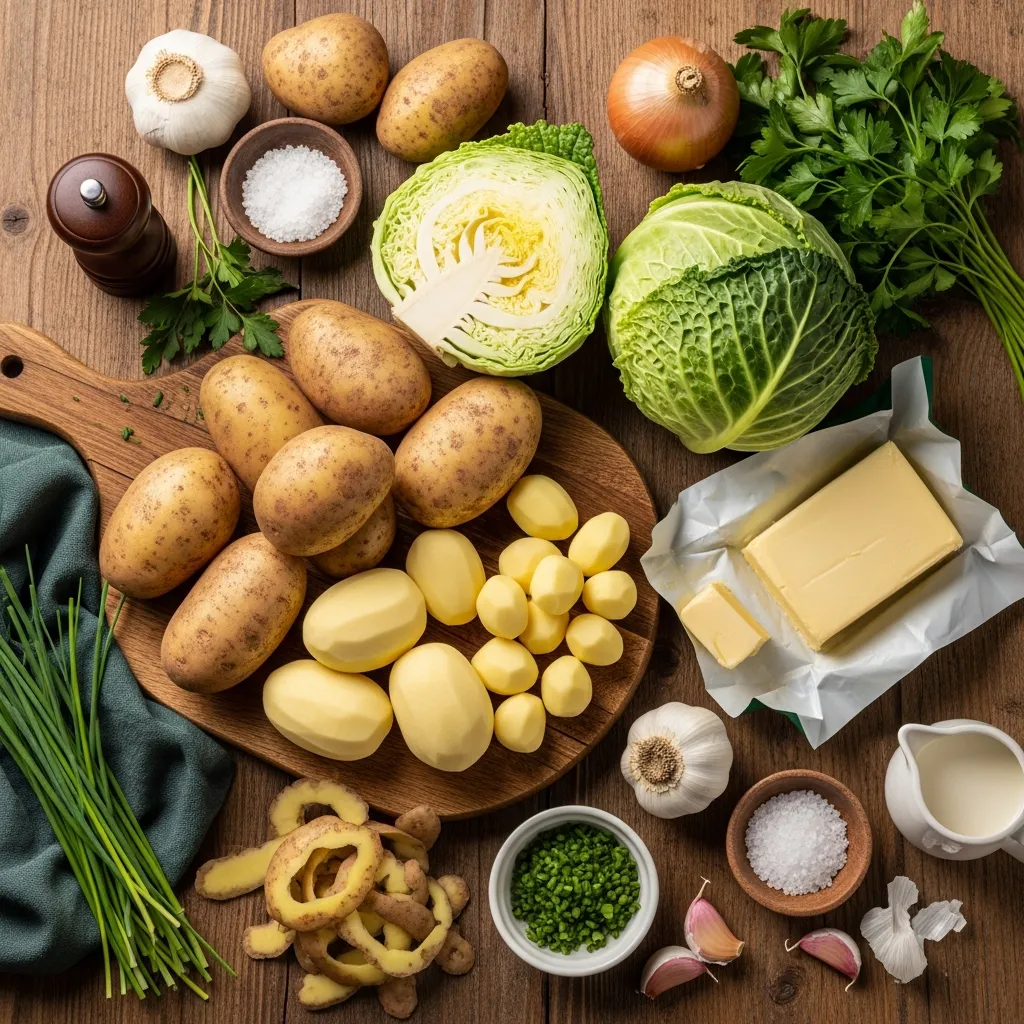 Ingredients for Colcannon (mashed potatoes with cabbage)