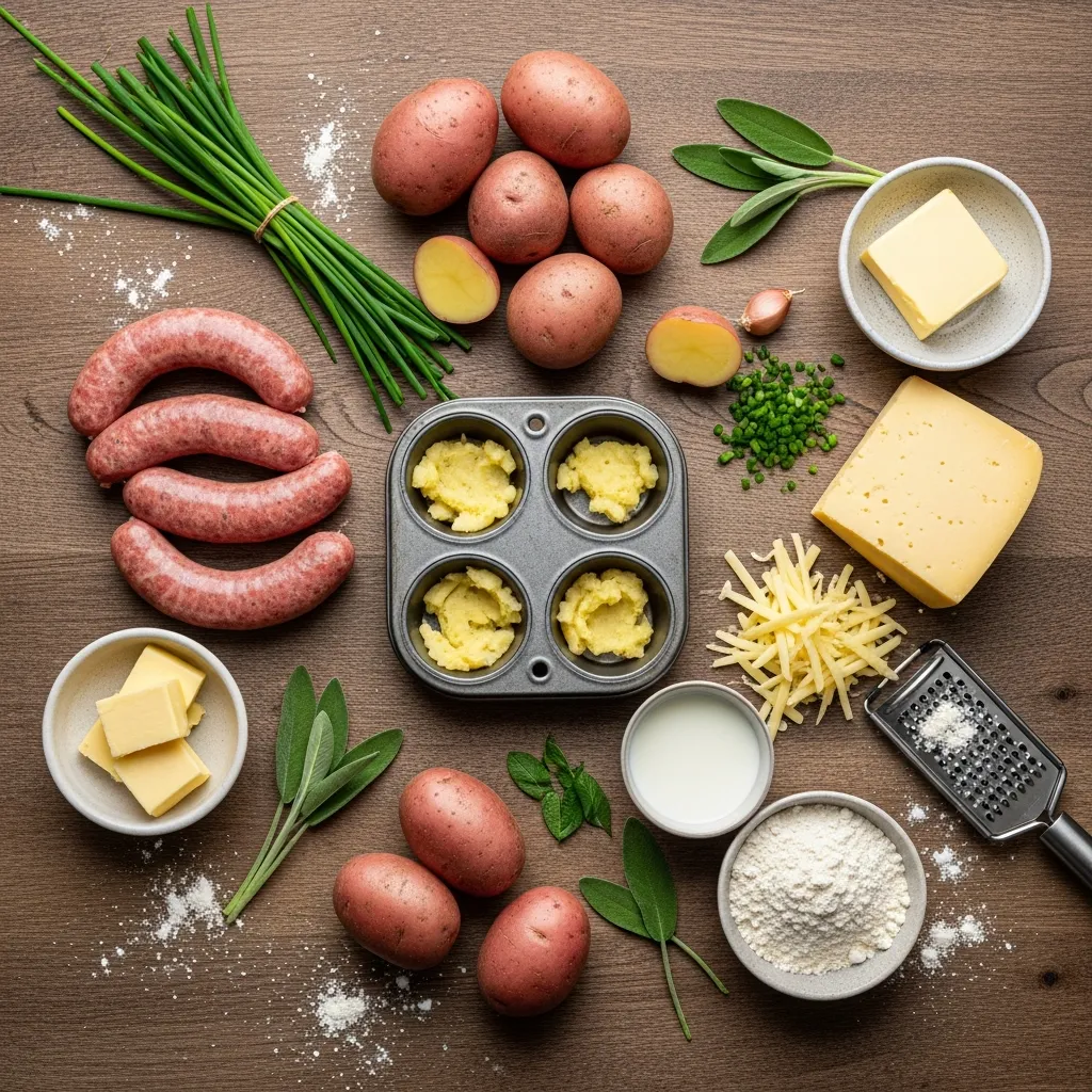Ingredients for Crispy Irish Bangers and Mash Cups