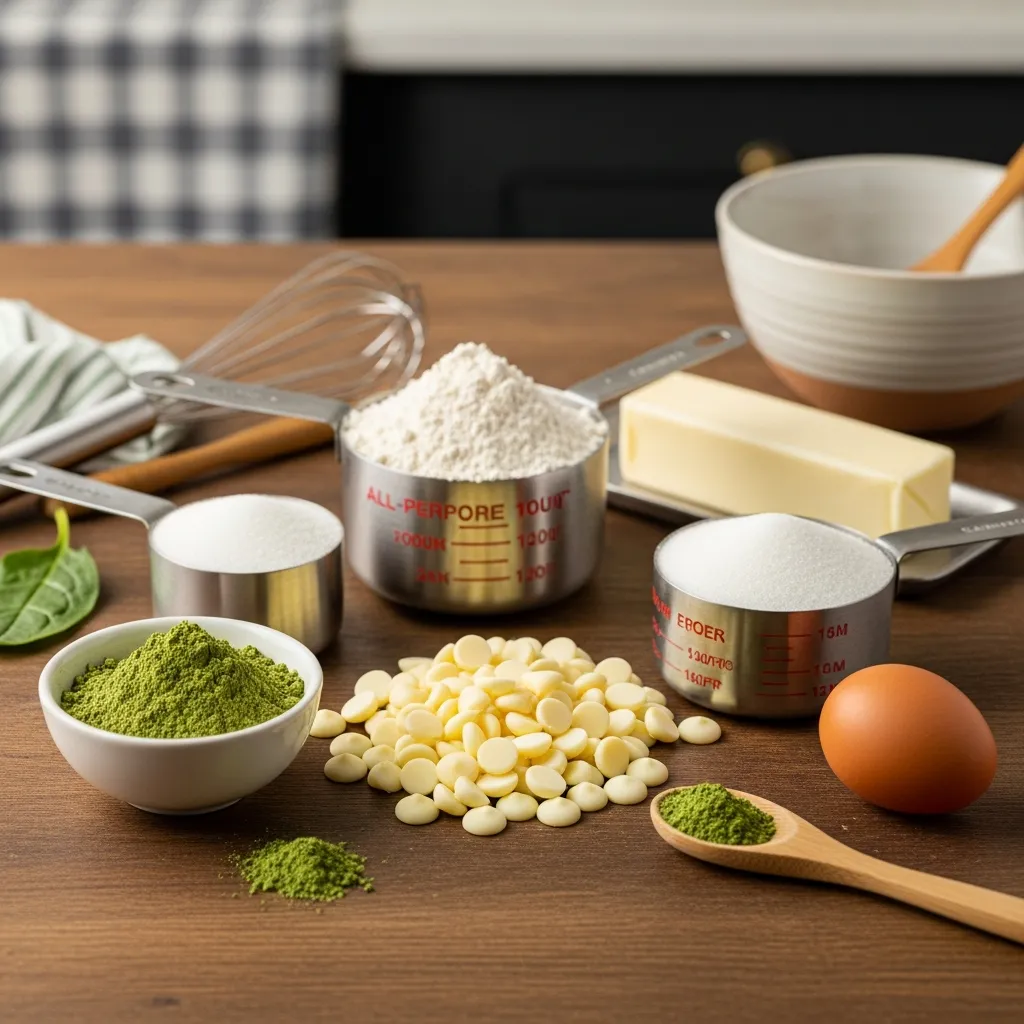Ingredients for Matcha White Chocolate Chip Cookies (St. Paddy's Natural Green)
