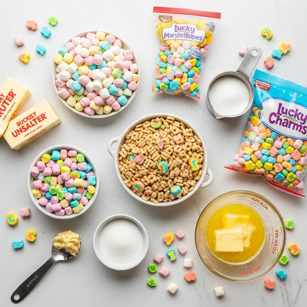 Ingredients for Lucky Charms Cereal Treat Cookies