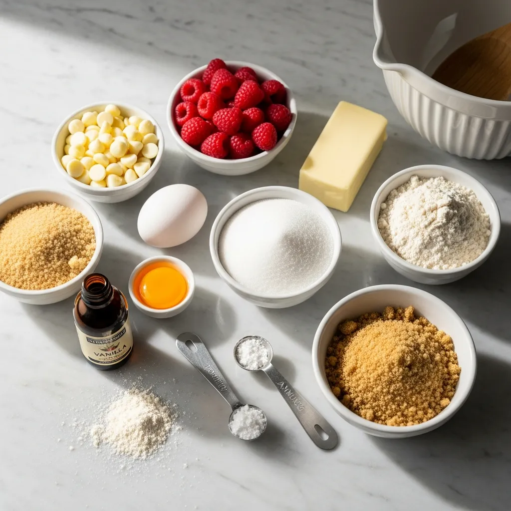 Ingredients for White Chocolate Raspberry Thumbprint Cookies