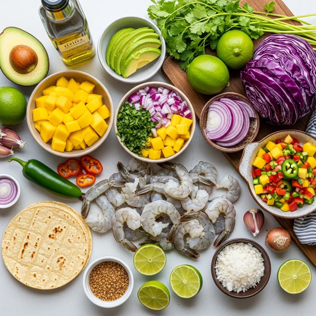 Ingredients for Coconut Lime Shrimp Tacos with Mango Salsa