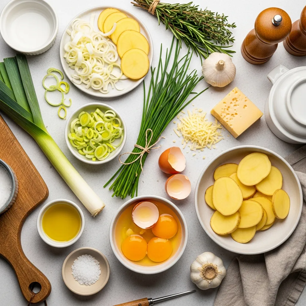 Ingredients for Savory Potato and Leek Frittata with Fresh Chives