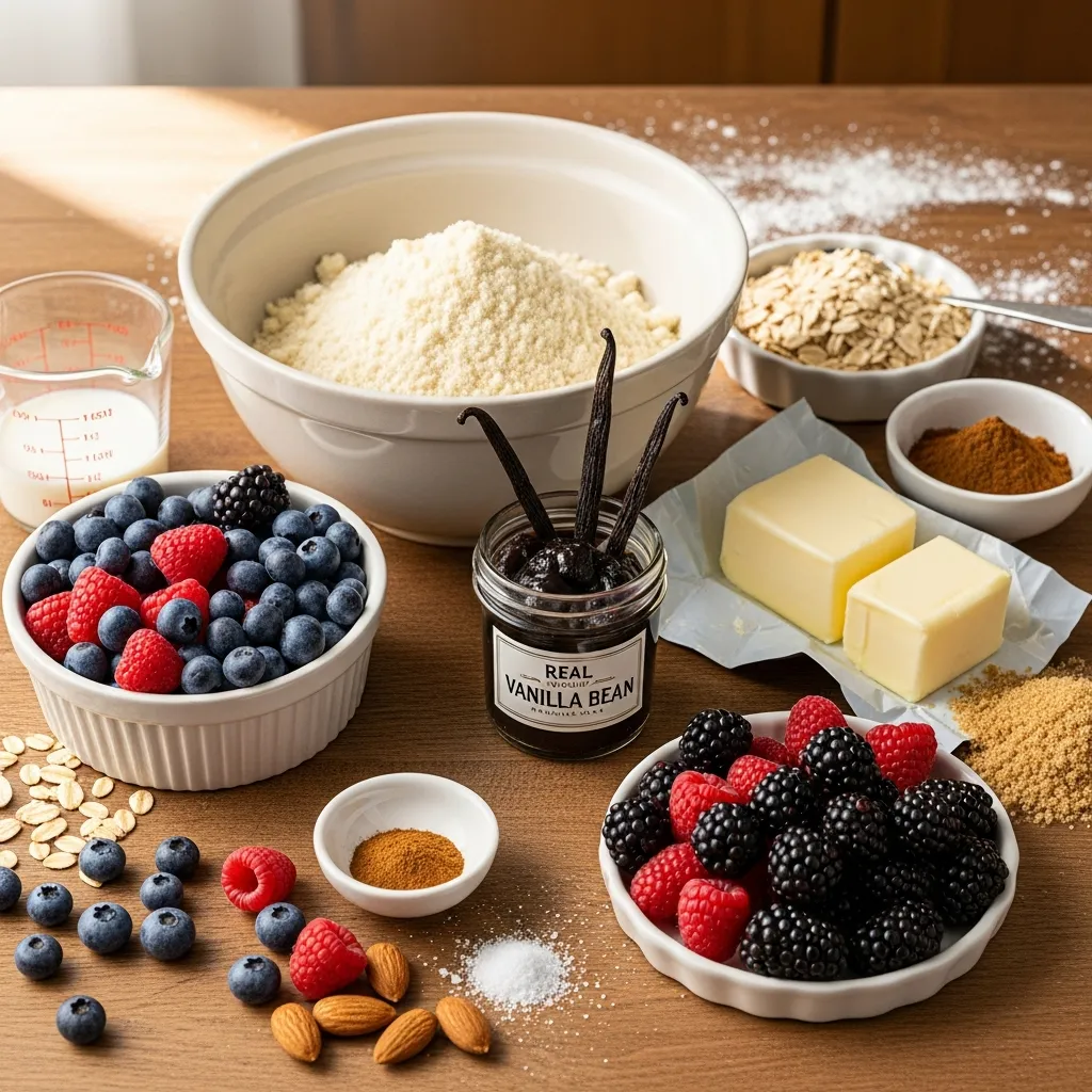 Ingredients for Almond Flour Berry Crumble with Vanilla Bean Ice Cream