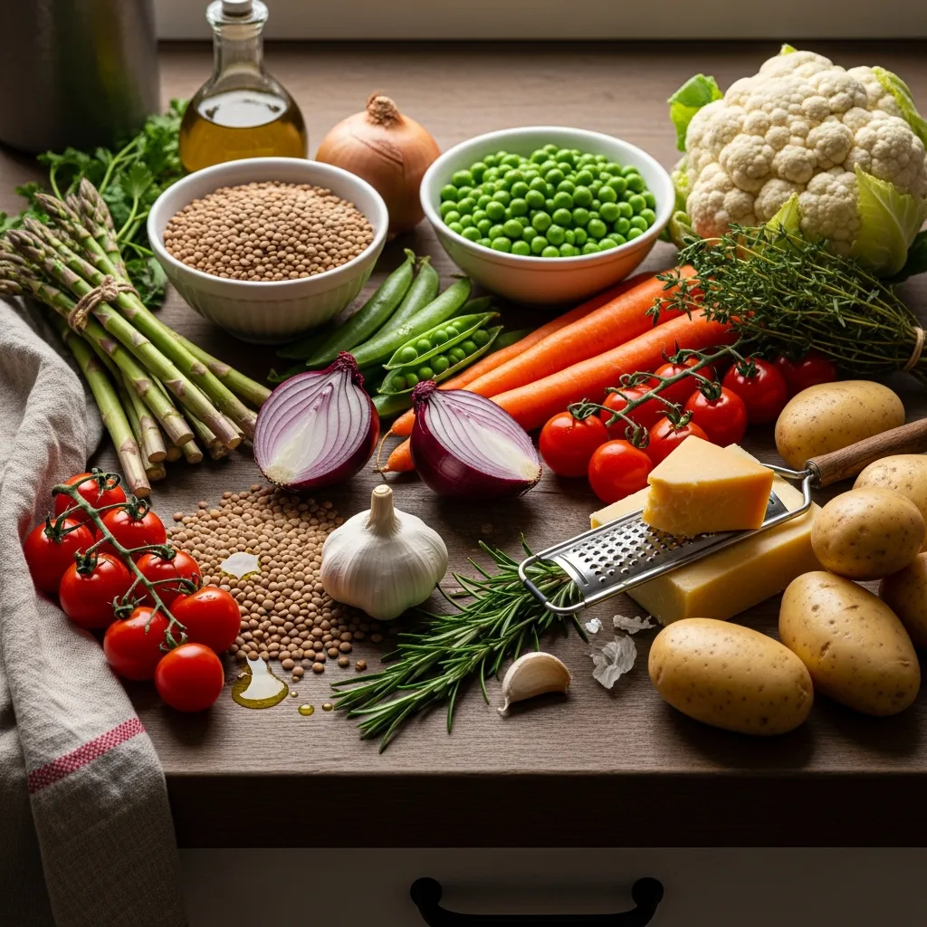 Ingredients for Lentil and Spring Vegetable Shepherdâ€™s Pie