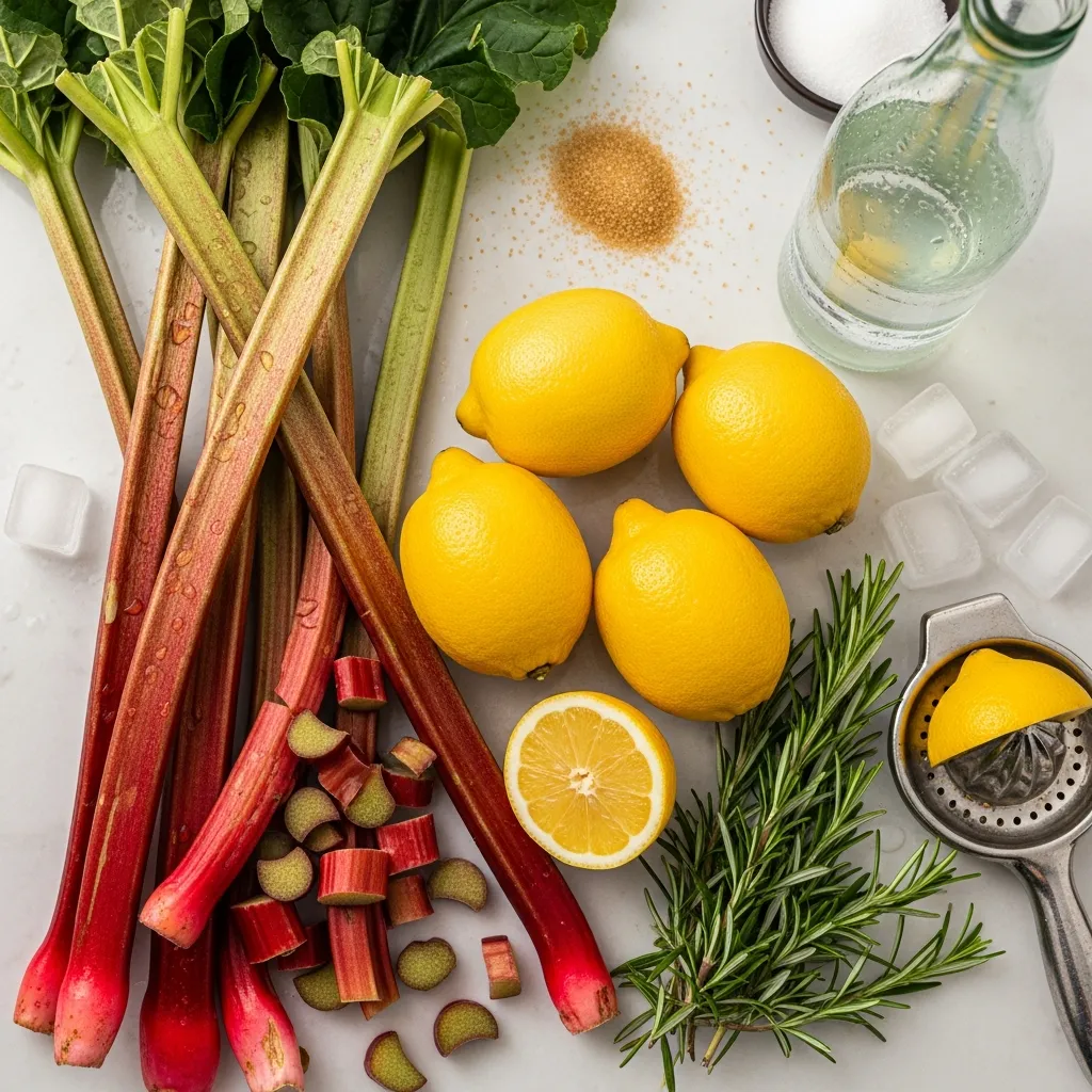 Ingredients for Sparkling Rhubarb and Rosemary Lemonade