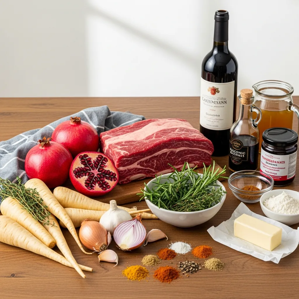 Ingredients for Pomegranate-Braised Short Ribs over Parsnip PurÃ©e