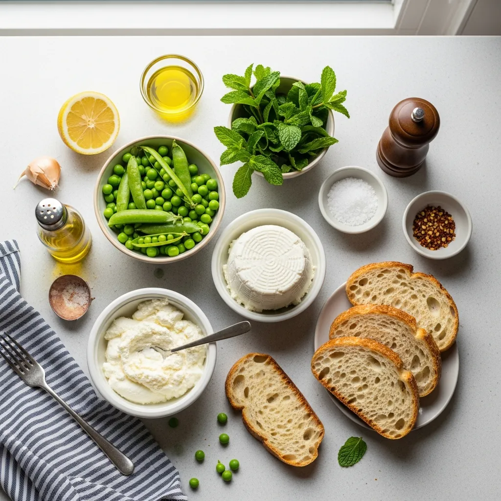 Ingredients for Whipped Pea & Mint Ricotta Toast
