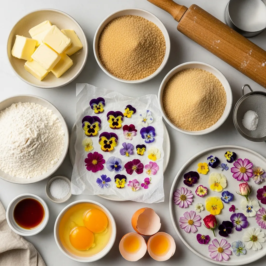 Ingredients for Pressed-Flower Shortbread Cookies