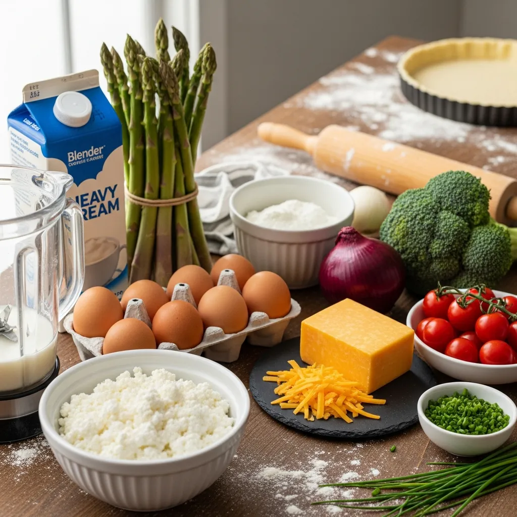 Ingredients for Blender Cottage Cheese Spring Quiche