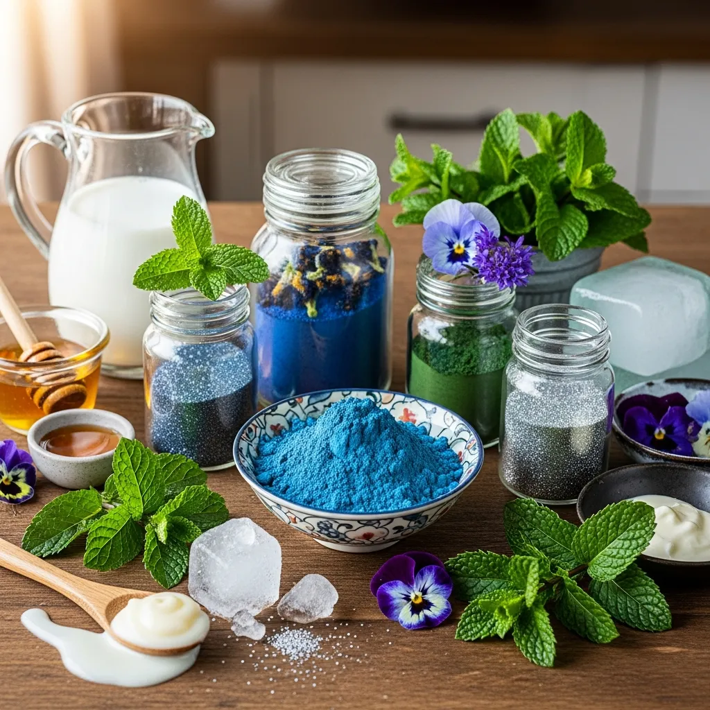 Ingredients for Blue Matcha Glacier Latte